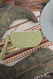 Quilted Suede Daisy Wristlet- Avocado Green