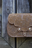 The Jennings Bag: Floral Embossed- Brown & Silver