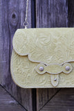 The Jennings Bag: Floral Embossed- Yellow & Silver