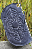 Suede Sunflower Leather Wristlet: Navy