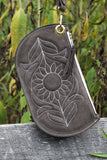 Suede Sunflower Leather Wristlet: Dark Brown