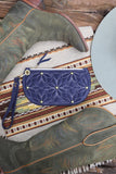 Quilted Suede Daisy Wristlet- Navy