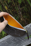 Suede Sunflower Leather Wristlet: Dark Brown