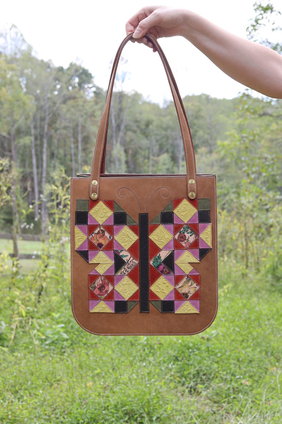 Patchwork Butterfly Leather Tote