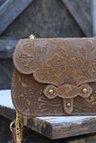 The Jennings Bag: Floral Embossed- Brown & Gold