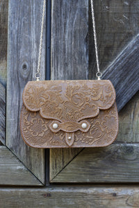 The Jennings Bag: Floral Embossed- Brown & Silver