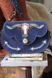The Stockyards Suede Leather Purse- Navy Blue
