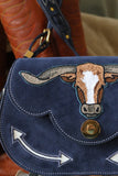 The Stockyards Suede Leather Purse- Navy Blue