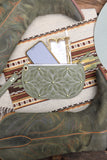 Quilted Suede Daisy Wristlet- Avocado Green