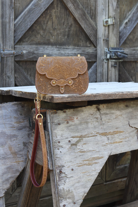 The Jennings Bag: Floral Embossed- Brown & Gold