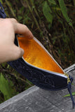 Suede Sunflower Leather Wristlet: Navy