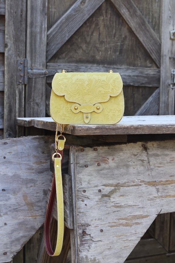 The Jennings Bag: Floral Embossed- Yellow & Gold